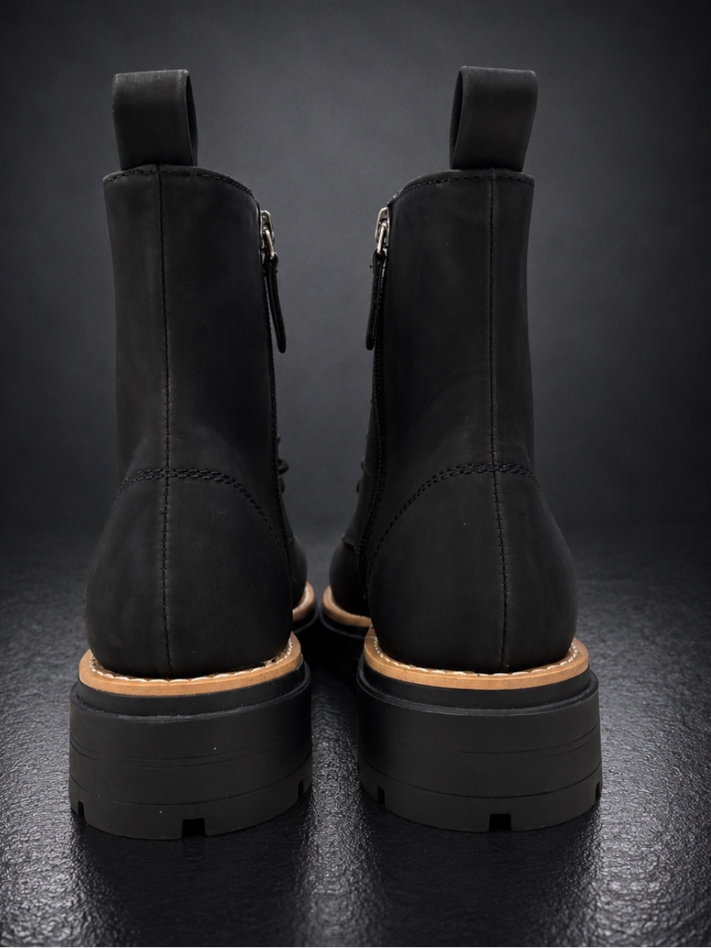 TOMS Black Combat Lug Sole Ankle Boots Lace Up Side Zip Womens Size 7 Like New